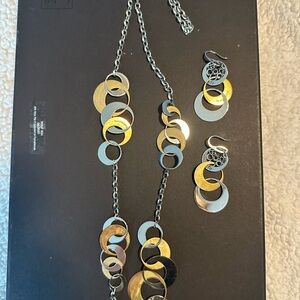 Elegant Gold and Silver Circle Necklace and Earring Set
